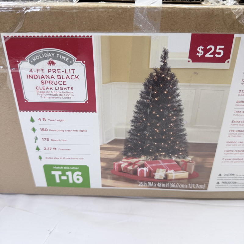Lot 173: Holiday Time 4-FT Pre-Lit Indiana Black Spruce Christmas Tree Clear Lights