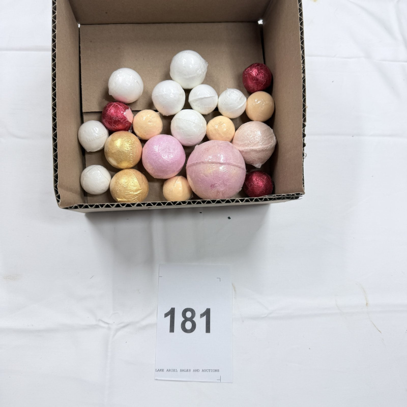 Lot 181: Box of Assorted Bath Bombs in Various Colors and Sizes