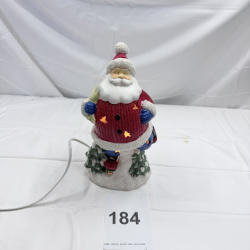 Lot 184: Light-Up Santa Claus Figurine with Red Coat and Stars, Ceramic Christmas Decor