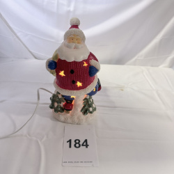 Lot 184: Light-Up Santa Claus Figurine with Red Coat and Stars, Ceramic Christmas Decor