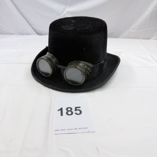 Lot 185: Black Velvet Top Hat with Steampunk Goggles