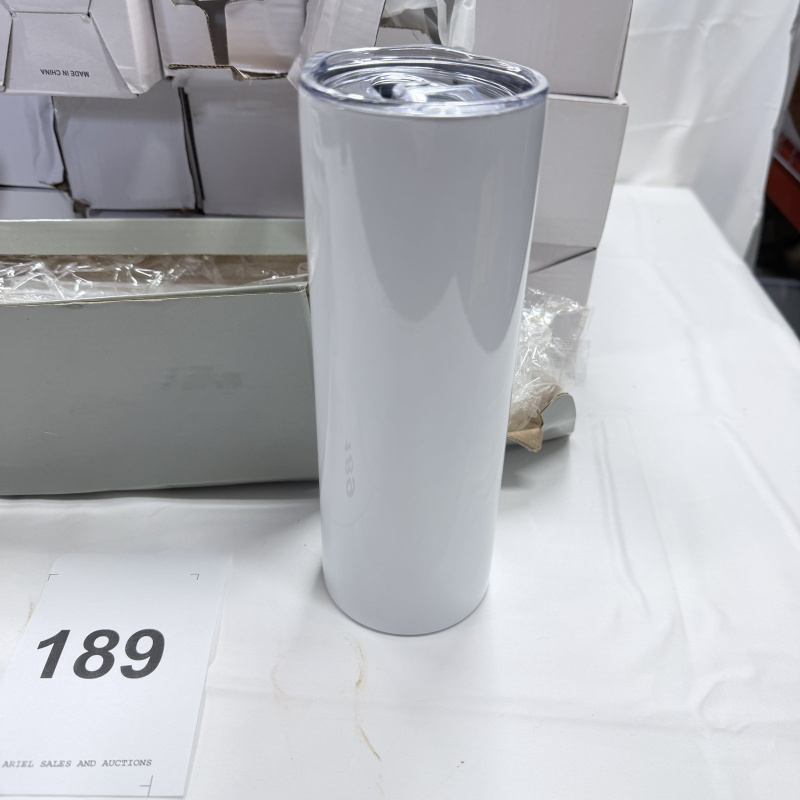 Lot 189: White Insulated Tumblers with Lids - Bulk Lot of Approx. 20+ Units