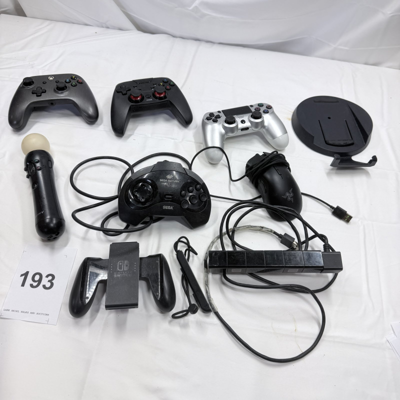 Lot 193: Mixed Gaming Controllers Lot - PlayStation, Xbox, Motion Controller & Cable