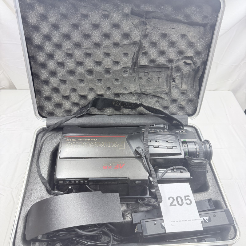 Lot 205: Panasonic OmniMovie VHS HQ AF X8 CCD Camcorder with Case