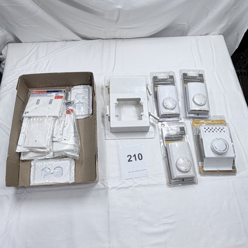 Lot 210: Cadet Wall Thermostats & Leviton Wallplates Lot - Various Models TS22-W BTF2W