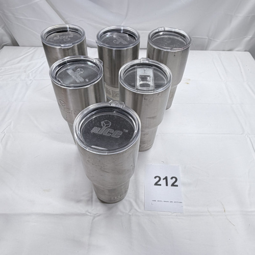Lot 212: 6 Stainless Steel Insulated Tumblers with Lids - Used Condition