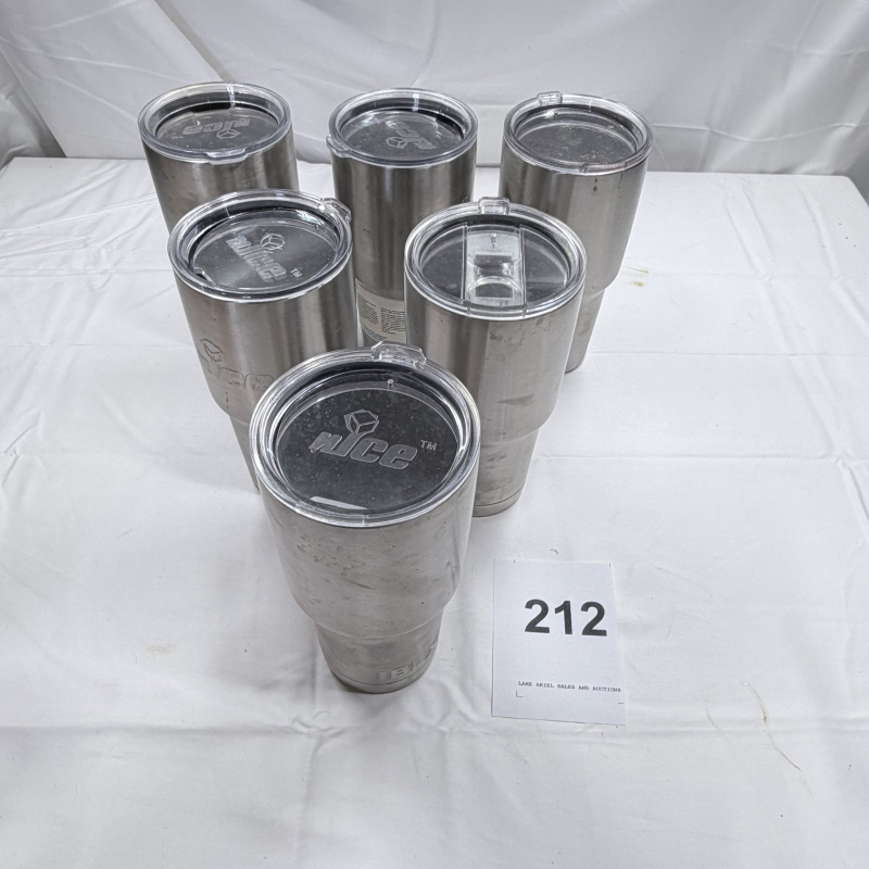 Lot 212: 6 Stainless Steel Insulated Tumblers with Lids - Used Condition