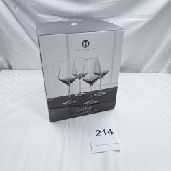 Lot 214: Hotel Collection 3 Large Wine Glasses Set in Box
