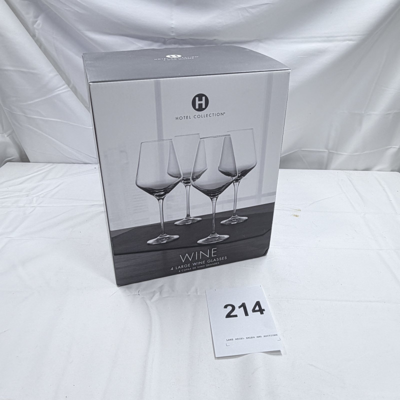 Lot 214: Hotel Collection 3 Large Wine Glasses Set in Box