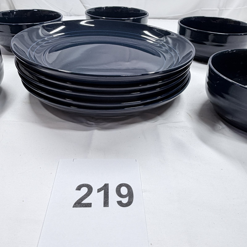 Lot 219: Threshold Westfield Stoneware Dinnerware Set Navy Blue 5 Bowls & Plates