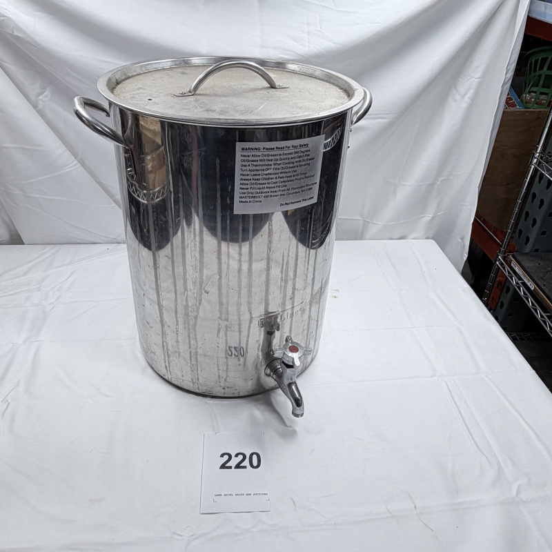 Lot 220: Stainless Steel Stock Pot with Spigot Tap and Perforated Basket Insert