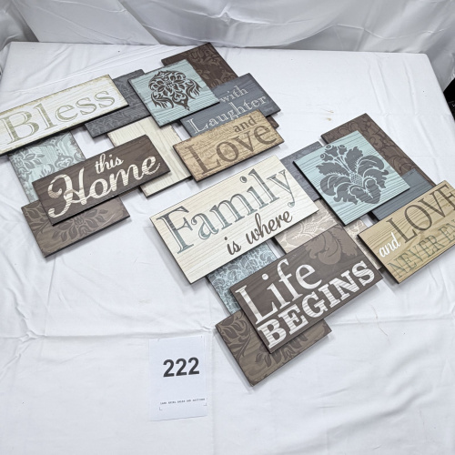 Lot 222: Layered Wood Sign Wall Decor with Inspirational Phrases - Family Home Love Life