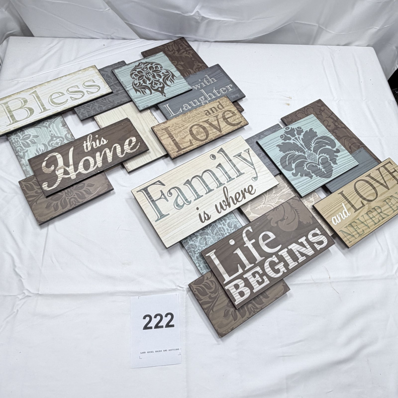 Lot 222: Layered Wood Sign Wall Decor with Inspirational Phrases - Family Home Love Life