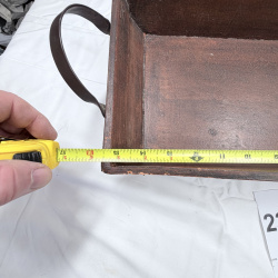 Lot 232: Antique Dark Wood Tray with Metal Handles, Floral Painted Detail, Footed Base
