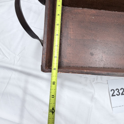 Lot 232: Antique Dark Wood Tray with Metal Handles, Floral Painted Detail, Footed Base