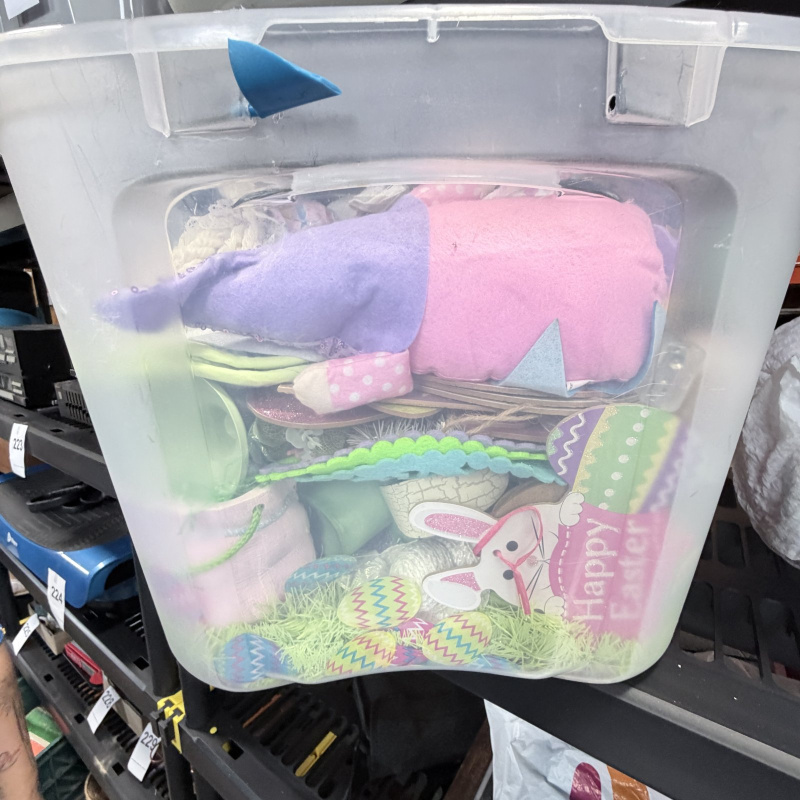 Lot 238: Bella 7 Qt Storage Container with Easter Decorations and Holiday Items