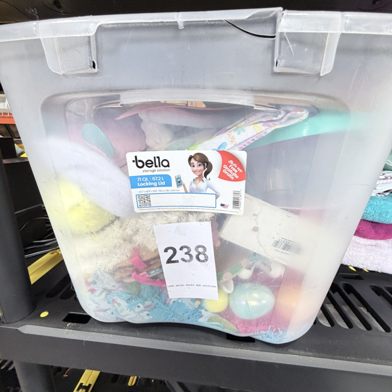 Lot 238: Bella 7 Qt Storage Container with Easter Decorations and Holiday Items