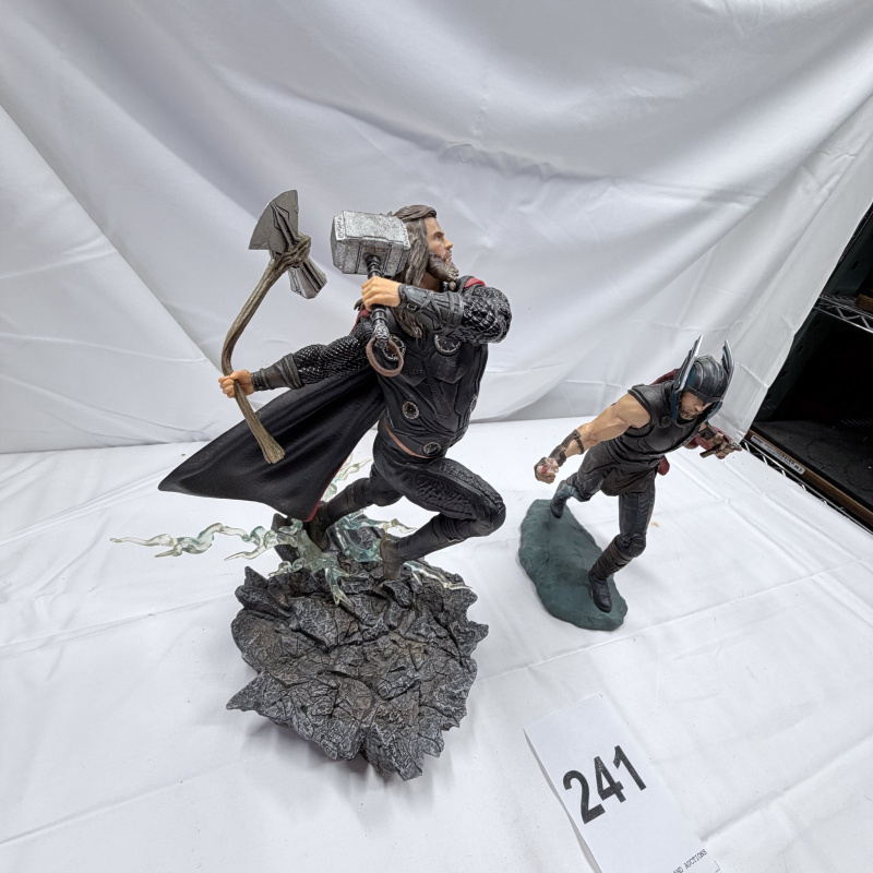 Lot 241: Thor and Gladiator Hulk Action Figure Statues Marvel Characters with Bases