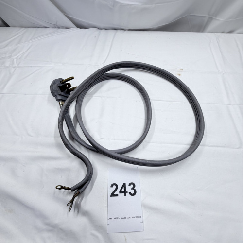 Lot 243: Black Rubber Power Cable with 3-Pin Plug and Ring Terminal Connectors