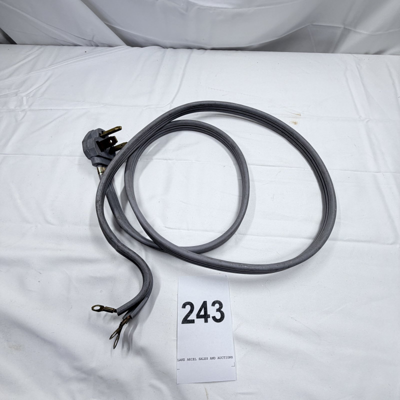 Lot 243: Black Rubber Power Cable with 3-Pin Plug and Ring Terminal Connectors