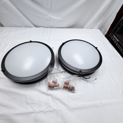 Lot 245: Two Round LED Ceiling Light Fixtures, Black Frame, 12" Diameter, 120V
