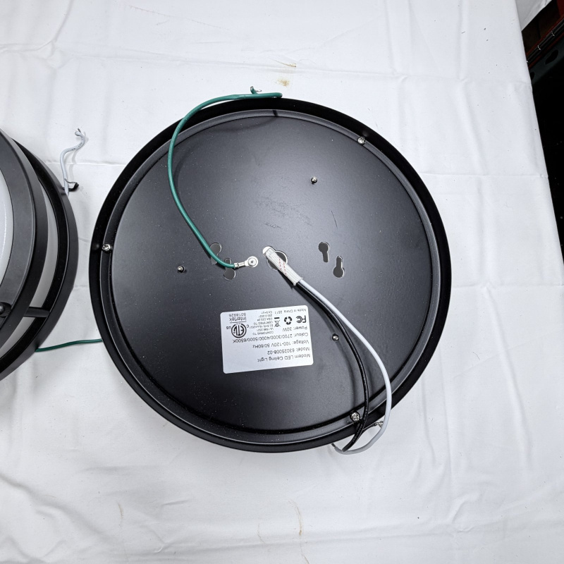 Lot 245: Two Round LED Ceiling Light Fixtures, Black Frame, 12" Diameter, 120V
