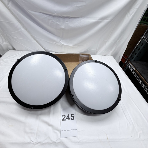 Lot 245: Two Round LED Ceiling Light Fixtures, Black Frame, 12" Diameter, 120V
