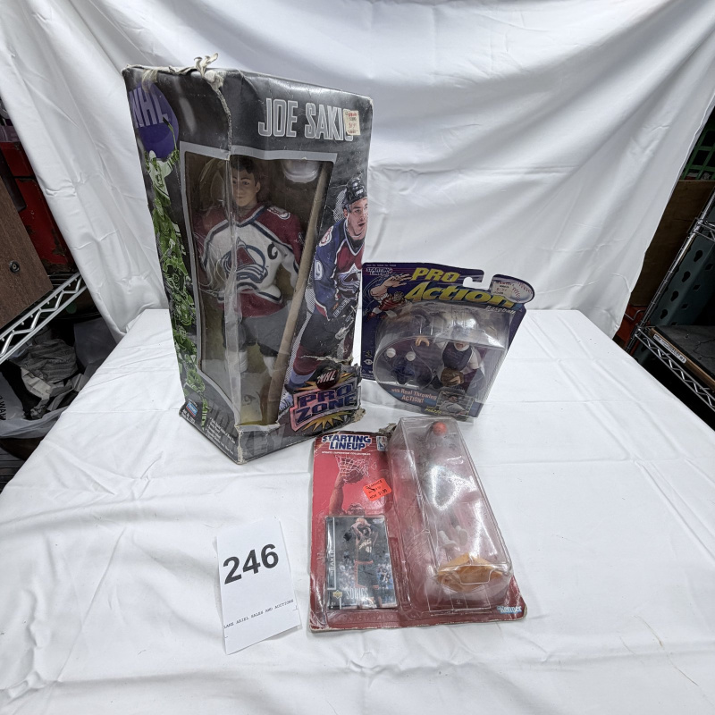 Lot 246: Joe Sakic NHL Starting Lineup Figure & Pro Action Baseball Figure Lot