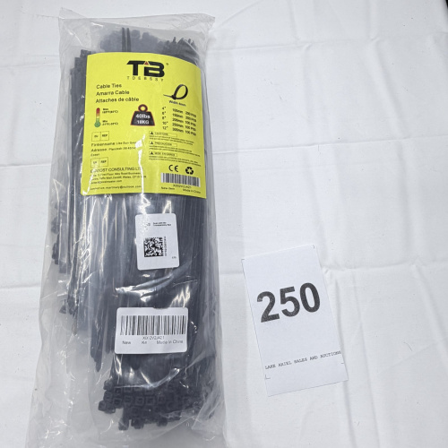 Lot 250: TB TDERSSY Black Cable Ties 40lbs 18KG Assorted Sizes 4mm Width 700 Pieces