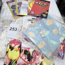 Lot 253: Mixed Lot Scrapbook Craft Supplies Gift Wrap Paper Stickers Books Basket