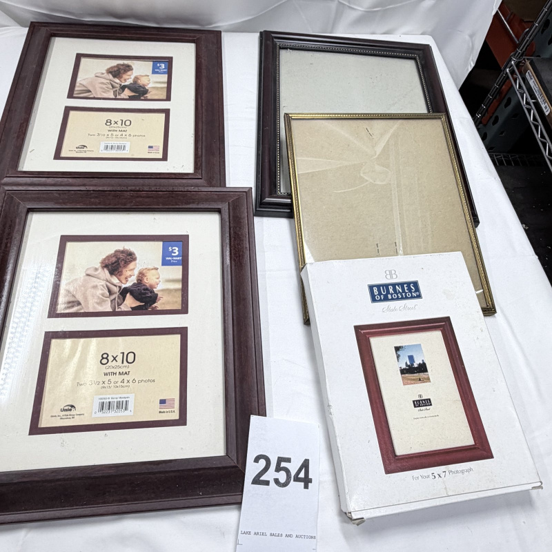 Lot 254: Lot of 5 Picture Frames Various Sizes - 8x10, 5x7 and Others, Empty Frames