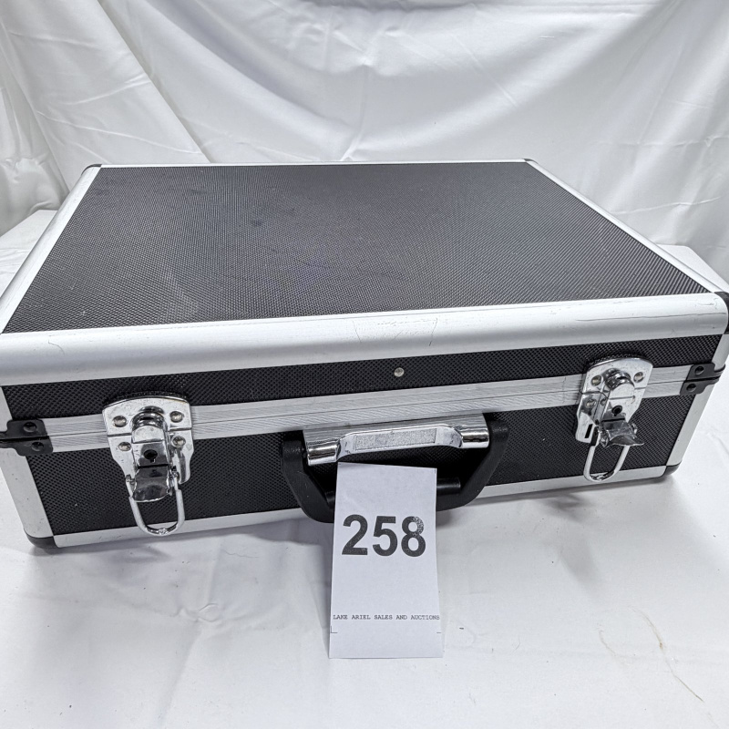 Lot 258: Black Aluminum Hard Case with Custom Foam Insert and Tool Organizer Pockets
