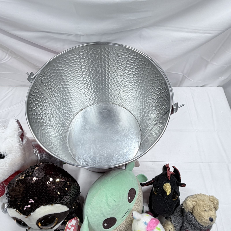 Lot 264: Red Metal Beverage Tub with Assorted Ty Beanie Boos Plush Toys & Pikachu