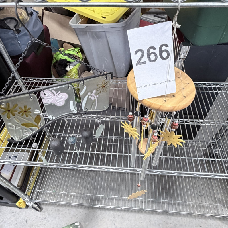 Lot 266: Metal Hanging Wind Chimes with Floral Decorative Panels and Sun Ornaments