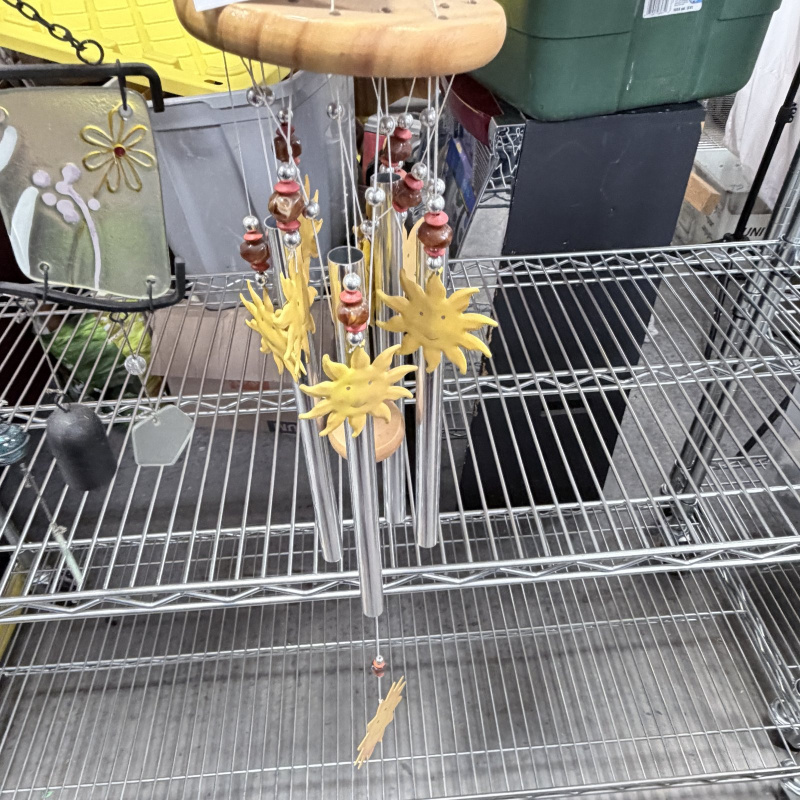 Lot 266: Metal Hanging Wind Chimes with Floral Decorative Panels and Sun Ornaments