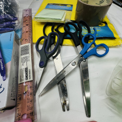 Lot 279: Office Supply Lot - Scissors, Paper Clips, Mailing Labels, Pens, Pencils, Hole Punch