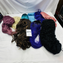 Lot 271: Assorted Colored Synthetic Hair Extensions and Wigs - Multiple Colors and Styles