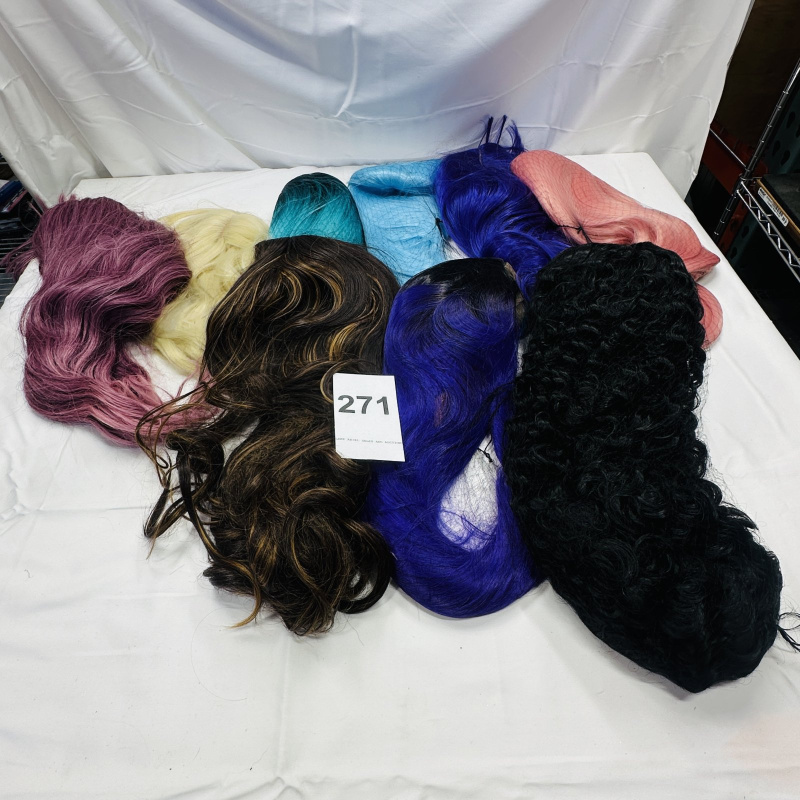 Lot 271: Assorted Colored Synthetic Hair Extensions and Wigs - Multiple Colors and Styles