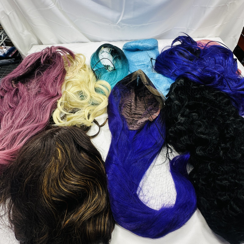 Lot 271: Assorted Colored Synthetic Hair Extensions and Wigs - Multiple Colors and Styles
