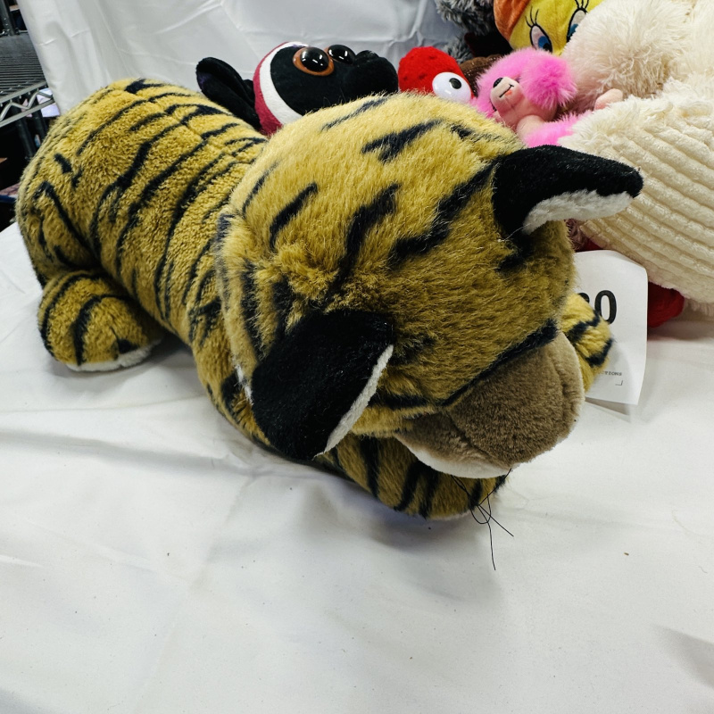 Lot 280: Mixed Lot of Stuffed Plush Animals - Tiger, Bear, Moose, Monkey - Various Sizes