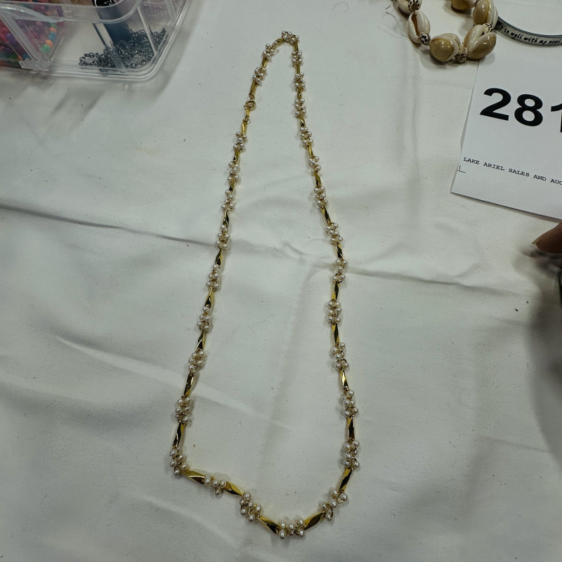 Lot 281: Clear Plastic Jewelry Organizer with Assorted Costume Jewelry Beads Necklaces