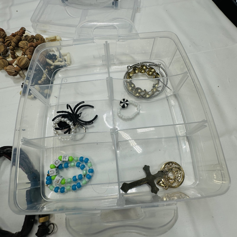 Lot 281: Clear Plastic Jewelry Organizer with Assorted Costume Jewelry Beads Necklaces
