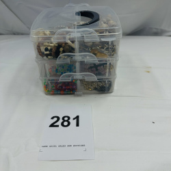 Lot 281: Clear Plastic Jewelry Organizer with Assorted Costume Jewelry Beads Necklaces