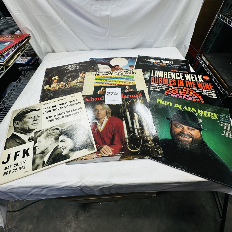 Lot 275: Vintage Vinyl Record Lot - JFK Documentary, Richard Clayderman, Lawrence Welk, Folk Hits