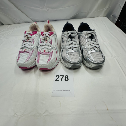 Lot 278: AVIA Athletic Sneakers Two Pairs White/Pink Size 4 & Gray/Black Size 3 Youth