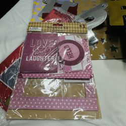 Lot 284: Scrapbook Supplies Lot - Gift Bags, Tissue Paper, Ribbons, "Love and Laughter" Kit