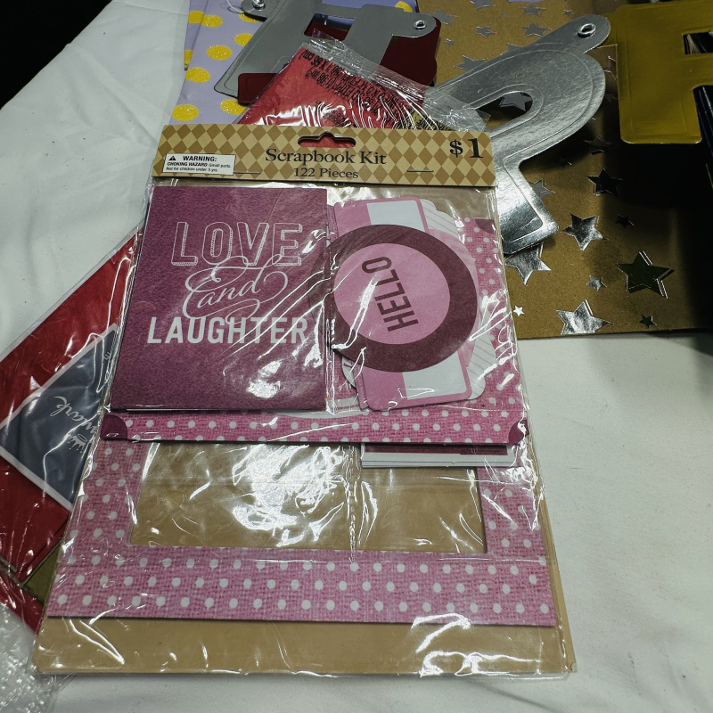 Lot 284: Scrapbook Supplies Lot - Gift Bags, Tissue Paper, Ribbons, "Love and Laughter" Kit