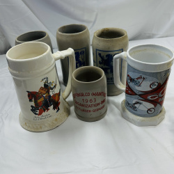 Lot 293: German Beer Steins Mugs Lot - Lowenbrau Munich Knight Motorcycle 6 Pieces