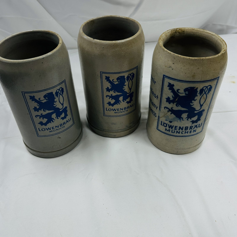 Lot 293: German Beer Steins Mugs Lot - Lowenbrau Munich Knight Motorcycle 6 Pieces