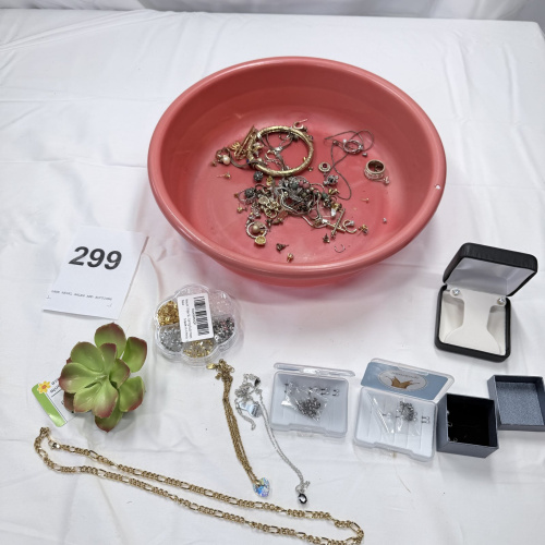 Lot 299: Jewelry Lot - Assorted Costume Jewelry, Earring Backs, and Findings